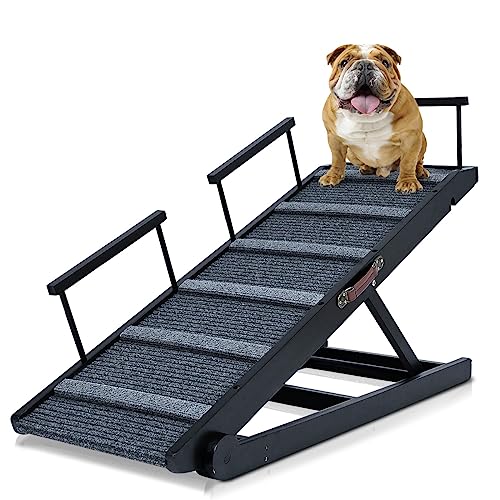 Dog Ramp for Bed, Meulbaty Folding Pet Ramp for Small and Medium Dog & Old Cat, 15.7" to 27.6" Height Adjustable Wooden Dog Ramps for Car or Couch, Non-Slip Traction Mat, Hold up to 200lb