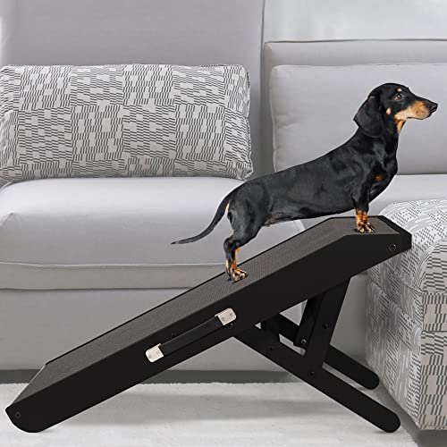 Dog ramp for Couch PRIORPET - Birchwood Foldable Dog ramp - Adjustable 7"" to 20"" - Landing Platform Seamlessly Connects - Anti-Slip Grip - Pet Ramp for Small Dogs up to 170lbs - Black