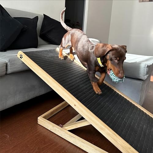 Dog Ramp with Innovative Rubber Mat - Pet Portable Wooden Ramps Adjustable Heights - High Bed, Couch, Car, SUV Stairs - Small Dachshund Dogs - Slip Resistant Floor Wide Steps & Non-Slip Surface Step