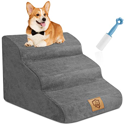 Dog Stairs, 3 Step Pet Stairs with 40D High-Density Foam and Machine Washed Cover,12" High Dog Ramp for Bed Non-Slip Pet Steps for Small Dogs, Cats to Get on High Bed, Sofa, Couch, Grey