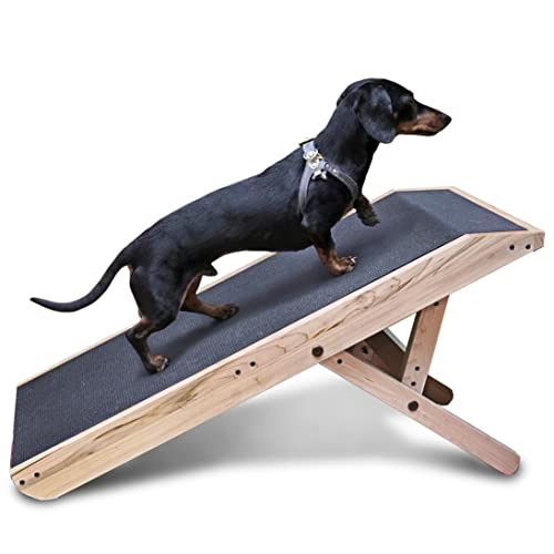 DoggoRamps Solid Hardwood Dog Ramp for Couch - with Super Anti-Slip Surface & Convenient Platform Top - Adjustable from 14" to 21" - Dog Couch Ramp for Small Dogs up to 150lbs, Made in North America