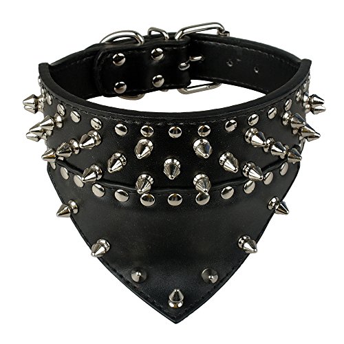 Dogs Kingdom 20"-26" Length Triangle Collar Design Spiked Silver Rivets Studded Leather Dog Collar Heavy Duty for Medium Large Breeds Pitbull Mastiff Boxer Bully Black S