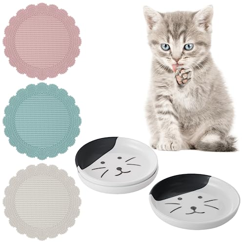 Dorakitten Cat Food Bowls, 3 Packs Cat Feeding Plates with 3 Non-Slip Silicone Mats, Whisker Stress Free Cat Bowls Wide & Shallow, Wet & Dry Food Dishes for Cats, Puppies, Dishwasher Safe2