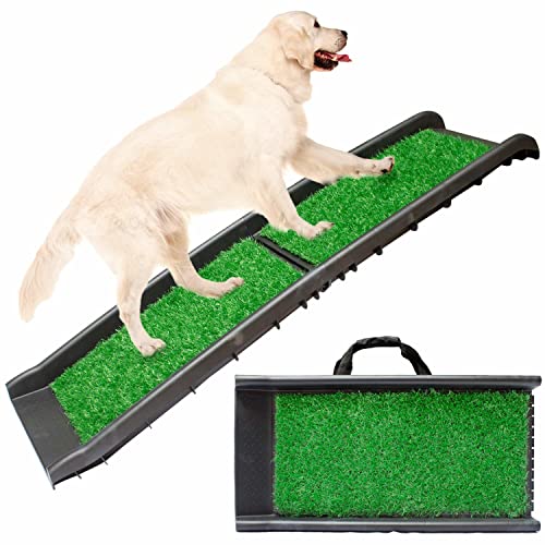 Downtown Pet Supply - Foldable Dog Ramp for Car - Safe & Portable Pet Ramp for Large Dogs with Turf Grass Traction Mat & Rubber Feet - SUV, Truck, Van & Car Accessories - 62in x 16in x 2.5in