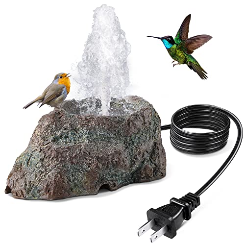 Dreyoo Fountain for Bird Bath, Red Moss Resin Granite Water Fountain Rock with 7W Water Pump, Bird Bath Fountains for Hummingbird Birdbath, Bird Feeder, Small Aquarium, Fish Tank