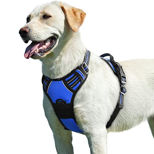 Eagloo Dog Harness for Large Dogs No Pull, Front Clip Dog Walking Harness with Reflective Adjustable Soft Padded Vest and Easy Control Handle, No-Choke Pet Harness with 2 Metal Rings, Blue, L