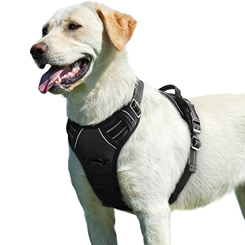 Eagloo Dog Harness for Large Dogs No Pull, Front Clip Dog Walking Harness with Reflective Adjustable Soft Padded Vest and Easy Control Handle, No-Choke Pet Harness with 2 Metal Rings, Black, L