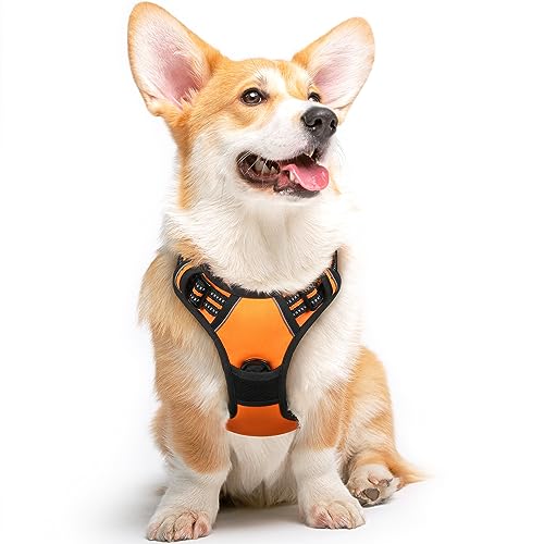 Eagloo Dog Harness for Large Dogs No Pull, Front Clip Dog Walking Harness with Reflective Adjustable Soft Padded Vest and Easy Control Handle, No-Choke Pet Harness with 2 Metal Rings, Orange, M