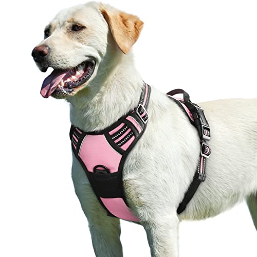 Eagloo Dog Harness for Large Dogs No Pull, Front Clip Dog Walking Harness with Reflective Adjustable Soft Padded Vest and Easy Control Handle, No-Choke Pet Harness with 2 Metal Rings, Pink, L