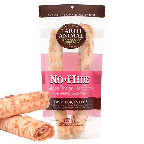 EARTH ANIMAL No Hide Large Salmon Flavored Natural Rawhide Free Dog Chews Long Lasting Dog Chew Sticks | Dog Treats for Large Dogs | Great Dog Chews for Aggressive Chewers