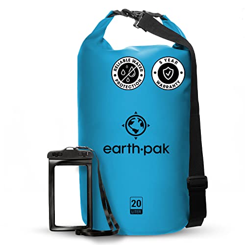 Earth Pak Waterproof Dry Bag - Roll Top Waterproof Backpack Sack Keeps Gear Dry for Kayaking, Beach, Rafting, Boating, Hiking, Camping and Fishing with Waterproof Phone Case