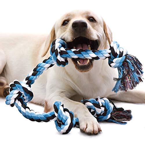 EASTBLUE Dog Rope Toys for Aggressive Chewers: 3 Feet 5 Knots Indestructible Dog Chew Toys Tough Nature Cotton for Medium and Large Breed¡­