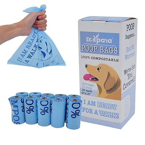 Ecopana Dog Poop Bags (150 Count), 100% Certified Home Compostable, Leak Proof, Extra Thick, Unscented