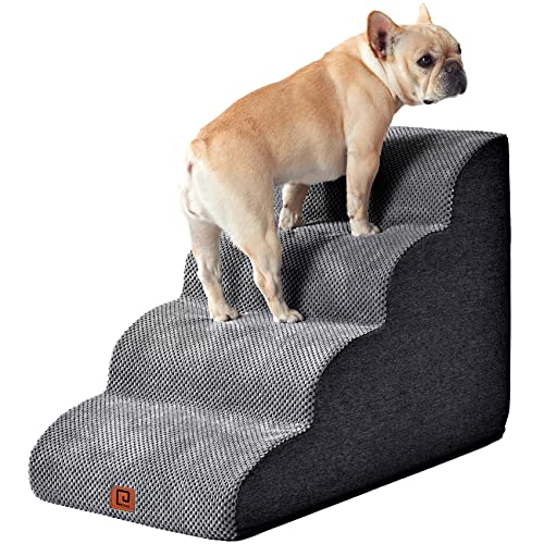 EHEYCIGA Dog Stairs for High Beds, 4-Step Dog Steps for Couch, Pet Stairs for Small Dogs and Cats, High Bed Climbing, Non-Slip Balanced Dog Indoor Step, Grey, 2/3/4/5 Steps