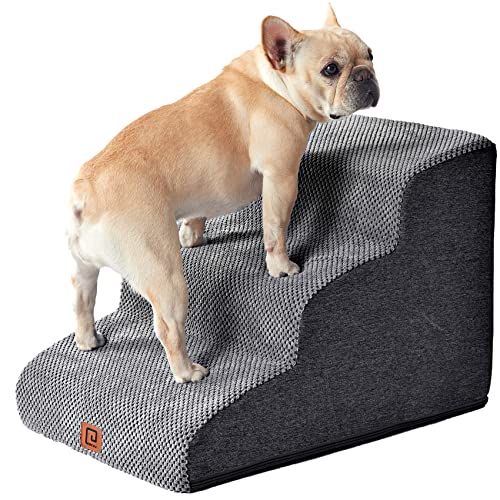 EHEYCIGA Dog Stairs for Small Dogs, 3-Step Pet Steps for Small Dogs, Cat Stairs Dog Steps for Couch Sofa Chair and Bed, High Bed Climbing, Non-Slip Balanced Dog Indoor Step, Grey, 2/3/4/5 Steps