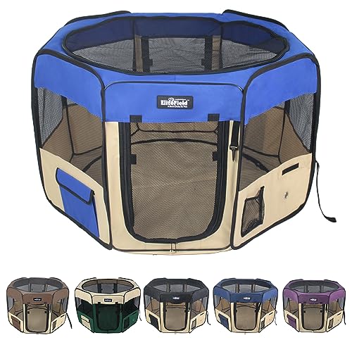 EliteField 2-Door Soft Pet Playpen (2 Year Warranty), Exercise Pen, Multiple Sizes and Colors Available for Dogs, Cats and Other Pets (48" x 48" x 32"H, Royal Blue+Beige)