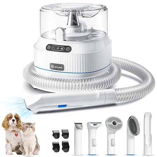 ELS PET Dog Grooming Vacuum Kit: 5-in-1 Pet Hair Clippers with Vacuum Suction 99.9%, Dog Hair Brush Tools for Shedding with 1.4L Extra Large Dust Cup, Ultra Quiet for Cats & Dogs and Home Cleaning