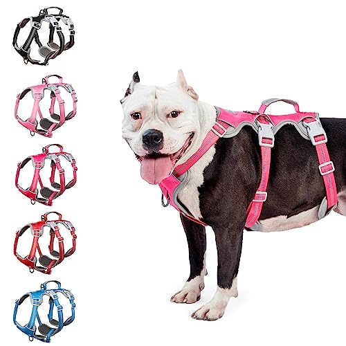 Escape Proof Dog Harness, Escape Artist Harness, Reflective Harness with Padded Handle, Breathable, Durable, Adjustable Vest for Medium Dogs Walking, Training, and Running Gear (Rose red, M)