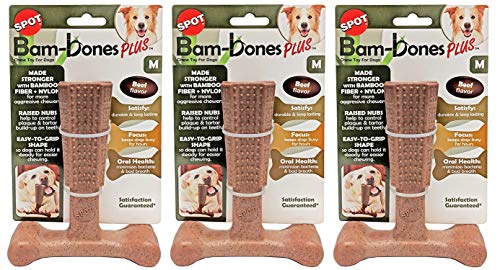 Ethical Pet 3 Pack of Bam-Bones Plus Durable Chew Toys for Dogs, Medium, Beef Flavor