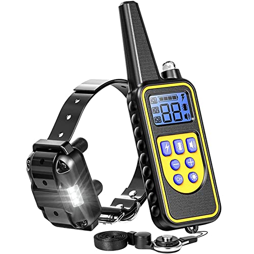 F-color Dog Training Collar Rechargeable Waterproof Dog Shock Collar for Dogs with Remote 2600ft with Beep Vibrating Shock LED Light 4 Modes for Small Medium Large Dogs