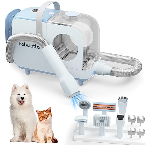 FABULETTA Dog Grooming Kit Vacuum Suction 99% Pet Hair, Professional Dog Clippers with 6 Proven Grooming Tools, 2.6L Dust Cup for Trimming Brushing Cleaning, Quiet Pet Hair Vacuum for Dog Cat, Blue