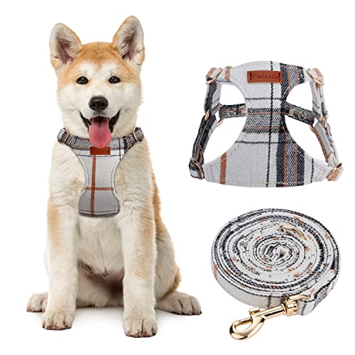 Faleela No Pull Plaid Fabrics Dog Harness- Lightweight and Soft Dog Harness, Adjustable Small Dog Harness and Leash Set,Suitable for Puppy Small and Medium-Sized Dog and Cat (Beige, M)