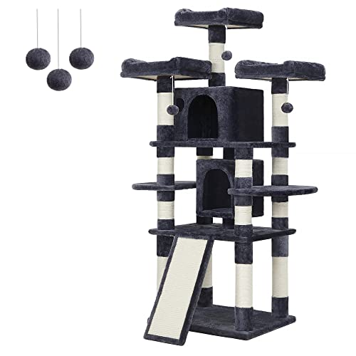 FEANDREA 67-Inch Multi-Level Cat Tree for Large Cats, with Cozy Perches, Stable, Smoky Gray UPCT18G