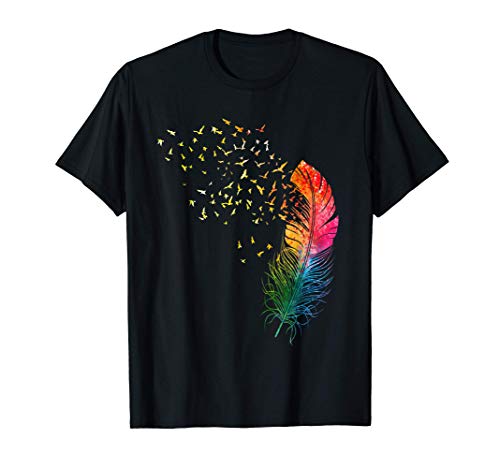 Feature And Birds Art Design Watercolor Bird T-Shirt