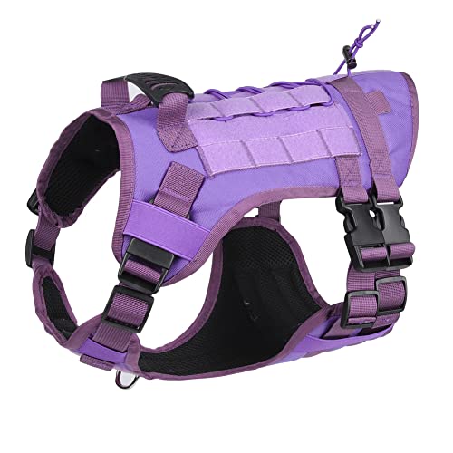 FEimaX Tactical Dog Harness No Pull Adjustable Pet Harness, Military Service Harnesses with Handle, Dog Vest with Molle Loop Panels for Medium Large Dogs Training Hunting Walking (Purple, Medium)