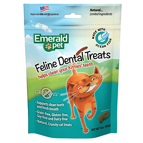 Feline Dental Treats — Tasty and Crunchy Cat Dental Treats Grain Free — Natural Dental Treats to Clean Cat Teeth, Freshen Cat Breath, and Reduce Plaque and Tartar Buildup — Ocean Fish Treats, 3 oz