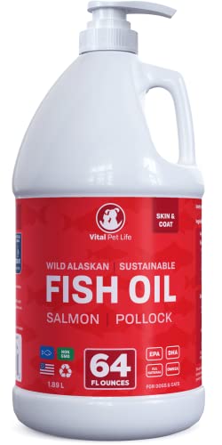 Fish Oil for Dogs - Healthy Skin & Coat, Salmon, Pollock, All Natural Supplement for Pets, Itching Scratching Allergy & Inflammation Defense, Omega 3 EPA DHA, Brain & Heart Health, 64 oz