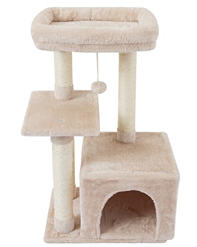 FISH&NAP US11MI Cute Cat Tree Kitten Cat Tower for Indoor Cat Condo Sisal Scratching Posts with Jump Platform Cat Furniture Activity Center Play House Beige