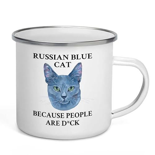 Flairy Land Cat Lover Camper Mug 12oz - Russian Blue Cat - Cat Lover Animal Lover Gift For Owner Pet Kitten Cute Cat Meow Fur