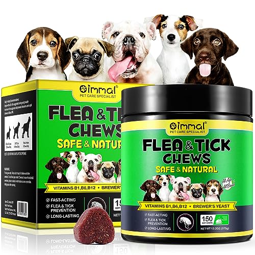 Flea and Tick Prevention for Dogs, 150 Chewable Tablets Natural Flea and Tick Chews Supplement for Dogs, Oral Flea Pills for All Breeds & Ages Dogs, Oral Flea Pills for Dogs Supplement