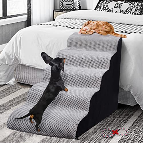 Foam 5 Tier Dog Steps&Stairs for High Beds 25 inches High, Tall Extra Wide Pet Stairs/Steps for High Beds/Bedsides,Non-Slip Dog Ramps for Small Dogs, Best for Older Dogs/Cats Injured, Grey