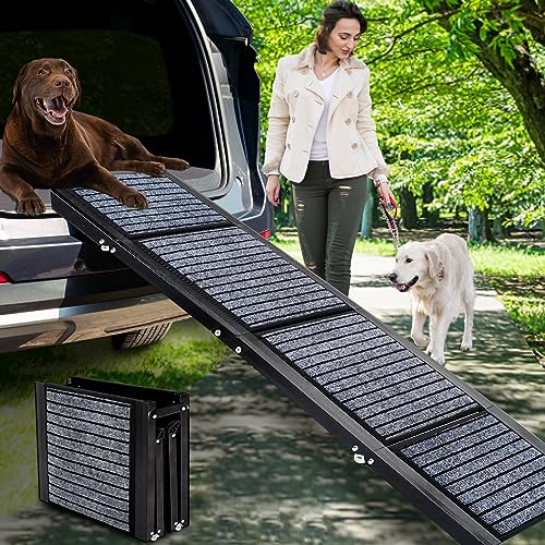 Folding Pet Car Ramp with Non-Slip Rug Surface, Portable Dog Ramp for Cars and SUVs, 62" Long & 17" Wide Dog Stair Ramp for Large Dogs Up to 200lbs Get Into SUV、Truck & Car，Patented Design