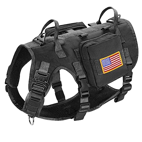 Forestpaw Tactical Dog Vest Harness with Handle,No Pulling Adjustable Dog Vest,Service Dog Vest with Pockets Heavy Duty for Medium Large Dogs,Black L