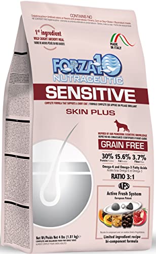 Forza10 Sensitive Skin Dog Food, Fish Flavor Grain Free Dog Food, Dry Dog Food for Dog Skin Allergy, Dog Food Sensitive Skin for All Breeds, 4 Pound Bag