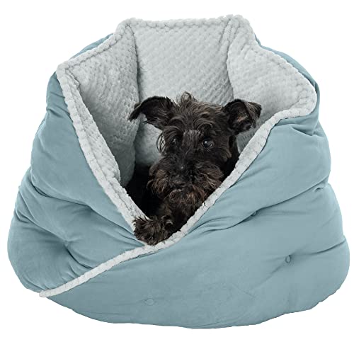 Furhaven 24" Round Pet Bed for Indoor Cats & Medium/Small Dogs, 100% Washable, For Pets Up to 35 lbs - Minky Plush & Velvet Hug Bed - Aquamarine, 24-inch