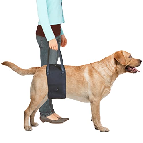 Fuzzy Friends Dog Lift Harness. Veterinarian approved dog sling for large dogs hind leg support and adjustable handles for you. Great lift em up harness for difficulty getting up or climbing stairs