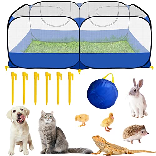 GABraden Small Animals Playpen,Reptiles Cage,Chicken Run Coop Chicken Playpen Breathable Transparent Pet Playpen Pop Open Outdoor/Indoor Exercise Fence,Portable Yard Fence (Blue)