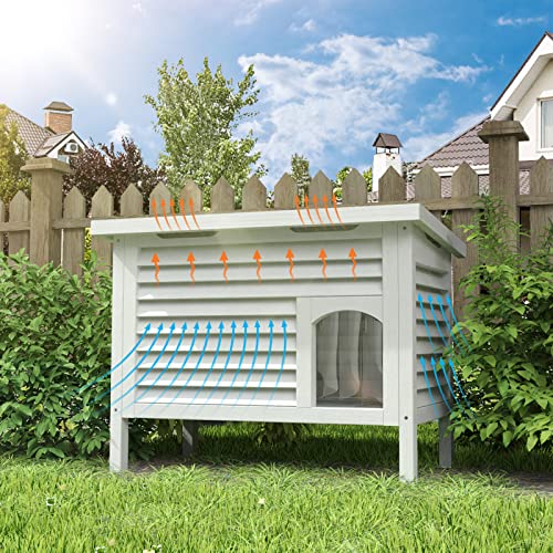 GDLF Outdoor Cat House Solid Wood Feral Cat Shelter with Waterproof Roof & Special Full Ventilation Design Keeps Multiple Cats Cool for Hot Summers 31.9" Lx18.9 Wx23.6 H