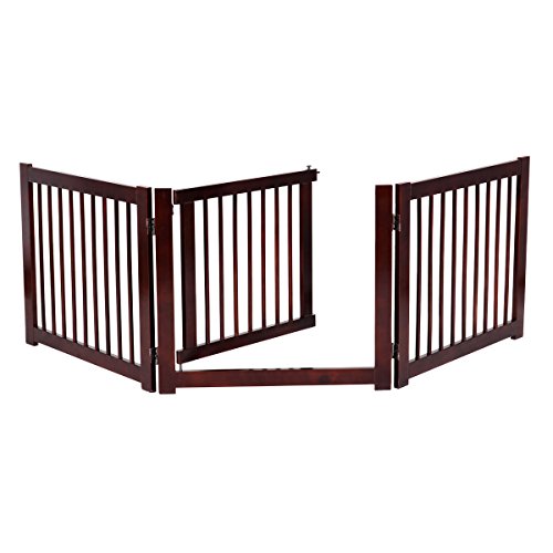 Giantex Freestanding Pet Gate with Door, 24inch 3 Panels Wooden Dog Gate with Walk Through Door, Foldable Pet Safety Puppy Fence Adjustable Pen for House Doorway Stairs