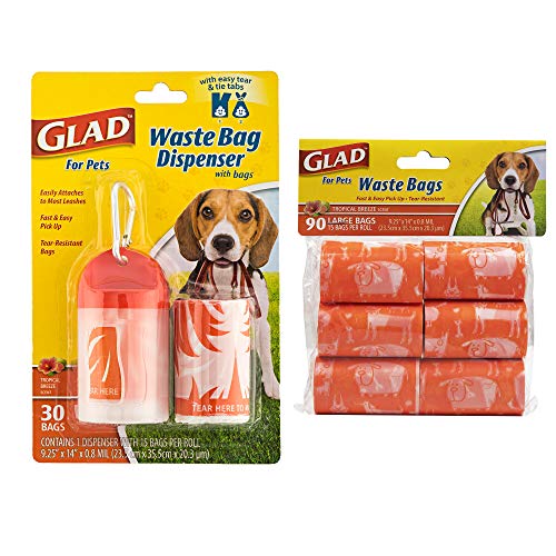 Glad for Pets Dog Waste Bag Dispenser with 120 Dog Bags in Tropical Breeze Scent - Glad Pet Dog Poop Bag, Bags for Pet Waste, Dog Waste Bags, Glad Dog Waste Bag Dispenser, Glad for Pets Waste Bags