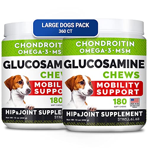 Glucosamine for Large Dogs - Joint Supplement Large Breed w/ Omega-3 Fish Oil - Chondroitin, MSM - Advanced Mobility Chews - Joint Pain Relief - Hip & Joint Care - Chicken Flavor - 360Ct - Made in USA