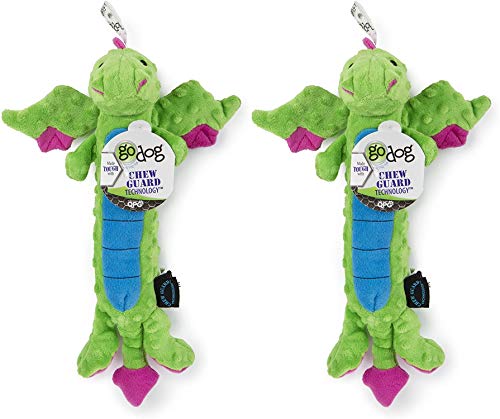 goDog 2 Pack of Dragons Skinny Dog Toys, Large, Green, with Chew Guard Technology