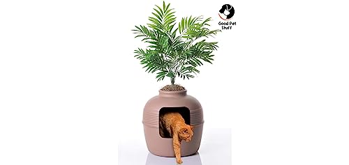 Good Pet Stuff, The Original Hidden Litter Box, Artificial Plants & Enclosed Cat Planter Litter Box, Vented & Odor Filter, Easy to Clean, Mocha Brown , 20" wide x 19 3/4"