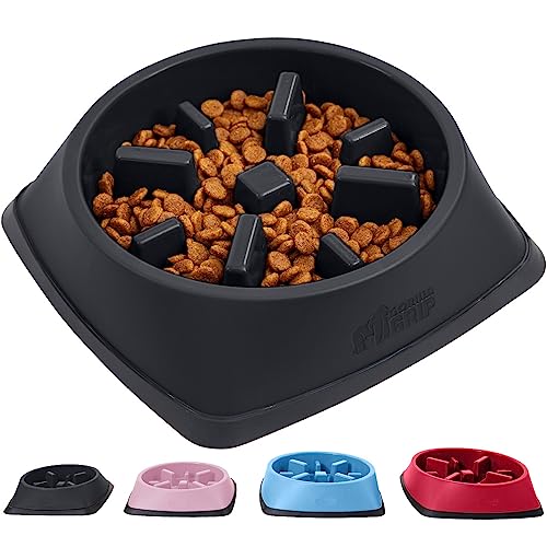 Gorilla Grip Slip Resistant Slow Feeder Cat and Dog Bowl, Slows Down Pets Eating, Prevent Overeating, Feed Small, Large Pets, Fun Puzzle Design, Dogs Cats Bowls for Dry and Wet Food, 1 Cup, Black