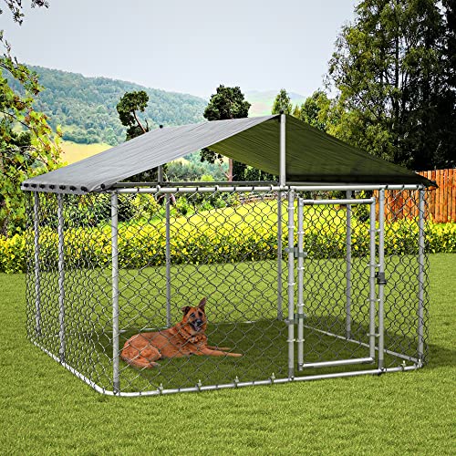 Gotland Outdoor Dog Kennel Heavy Duty Dog House Galvanized Steel Fence Dog Playpen Puppy Exercise Cage UV-Resistant & Waterproof Cover and Secure Lock, Metal Mesh Barrier Dog Enclosures for Garden