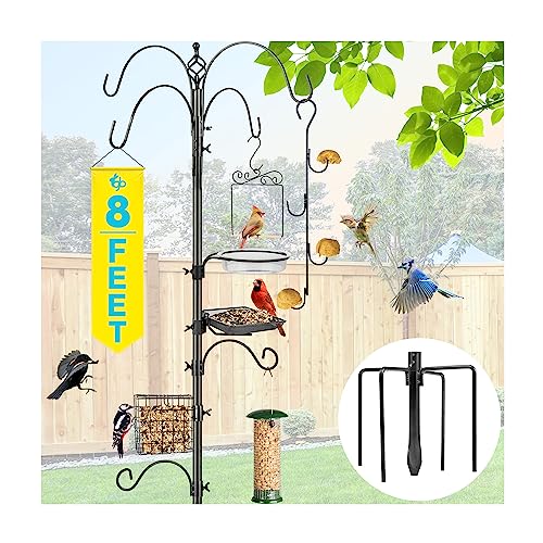 Gray Bunny Bird Feeder Station, 6-Hooks, 91" Hummingbird Feeder Stand, Bird feeder Stand for Outside with Bird Bath Stand, Mesh Tray, Suet Cage, Hummingbird Swing, & Fat Ball Hanger, 5-Prong Base